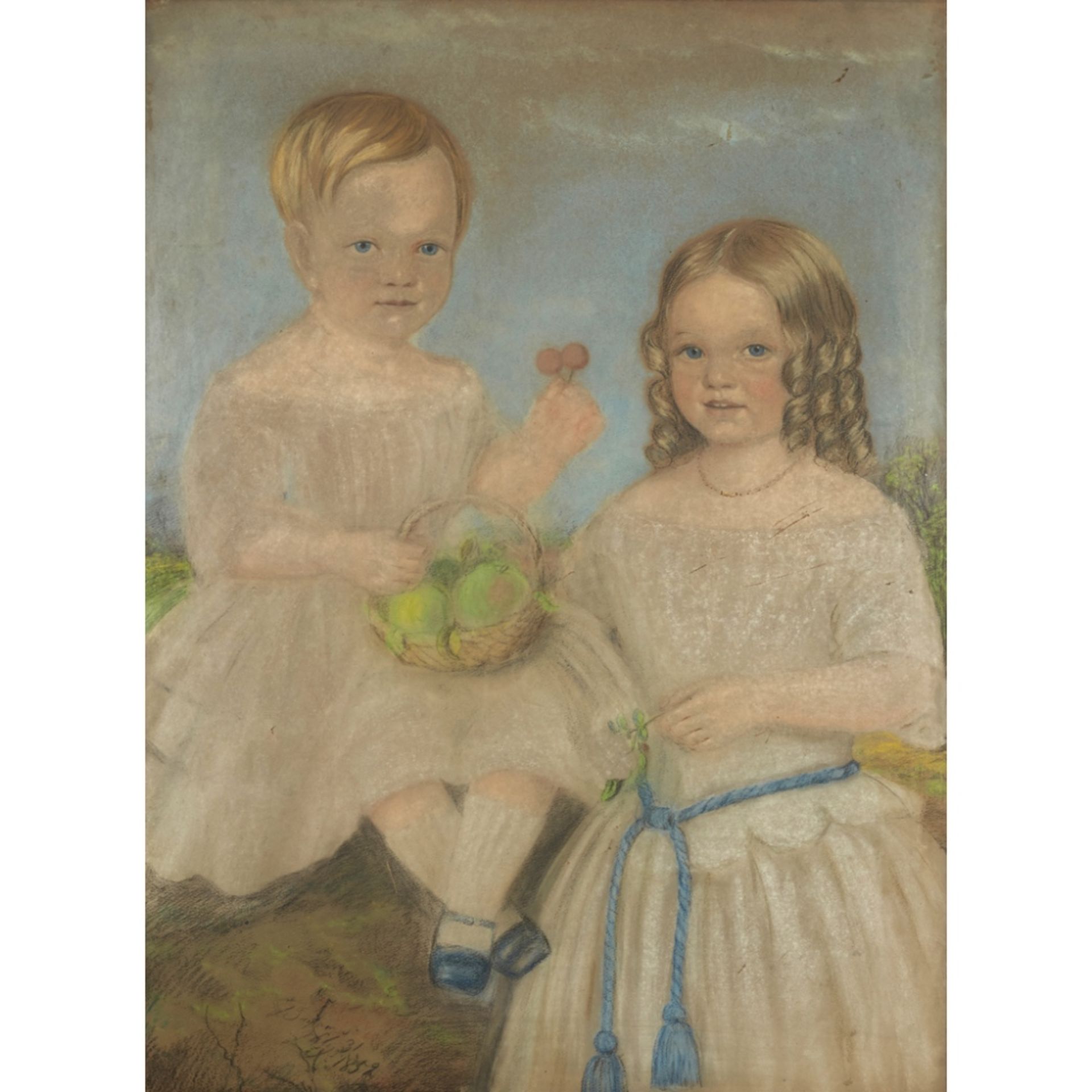 EARLY 19TH CENTURY ENGLISH SCHOOLA GROUP PORTRAIT OF BROTHER AND SISTER Pastel74cm x 54cm (29in x