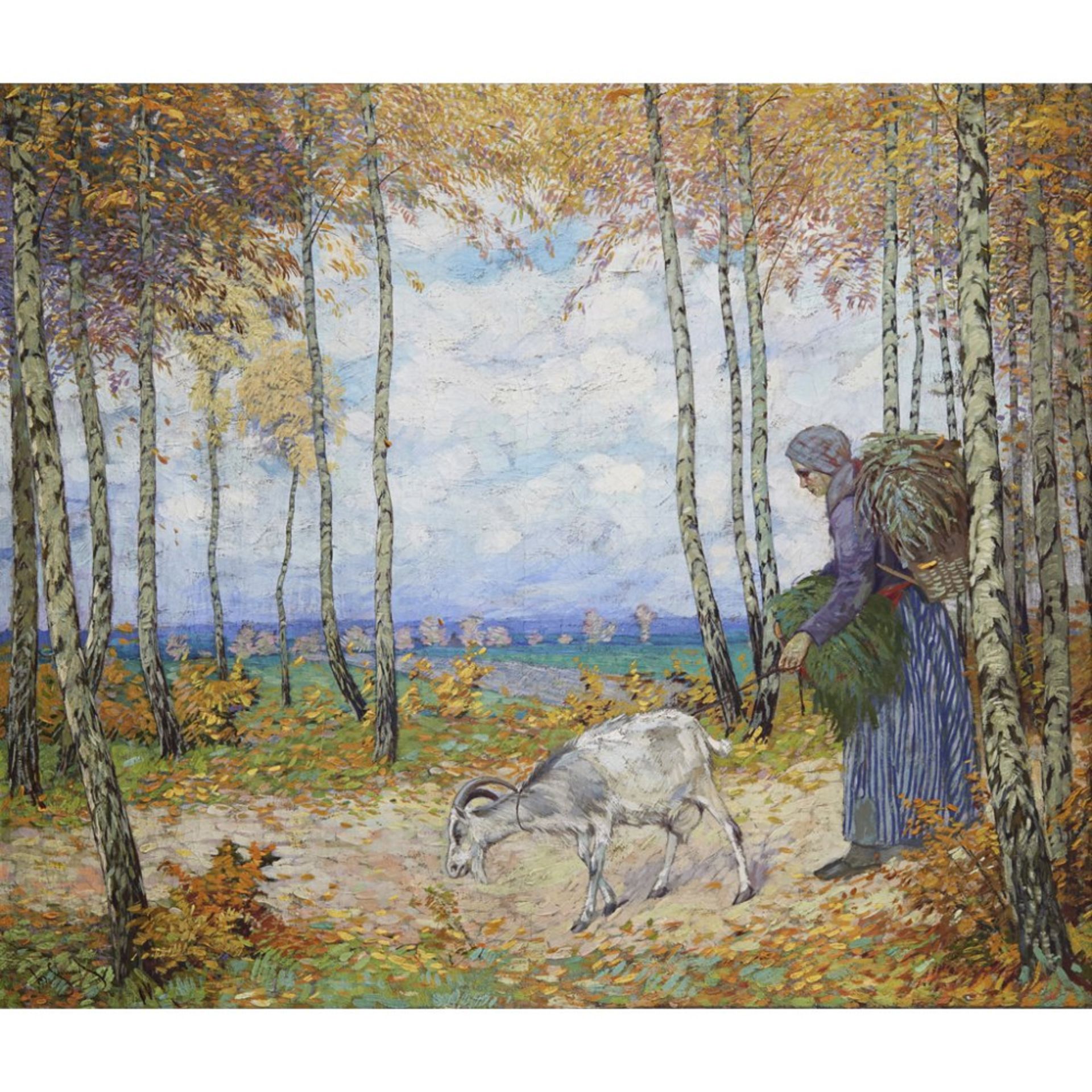 JOSEF STYRN (20TH CENTURY EUROPEAN)TETHERING THE GOAT Signed, oil on canvas58.5cm x 68.5cm (23in x