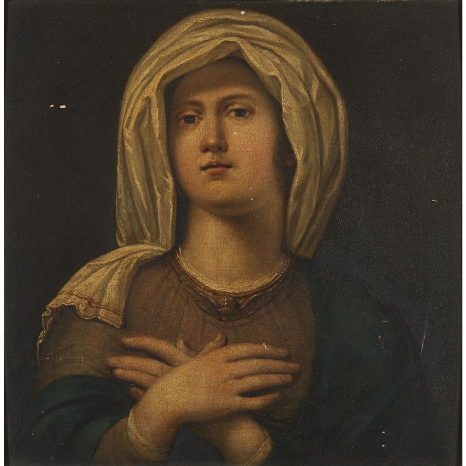 ATTRIBUTED TO WILHELM SCHADOWPORTRAIT OF A SYBIL Inscribed on label verso, oil on panel39.5cm x 39.