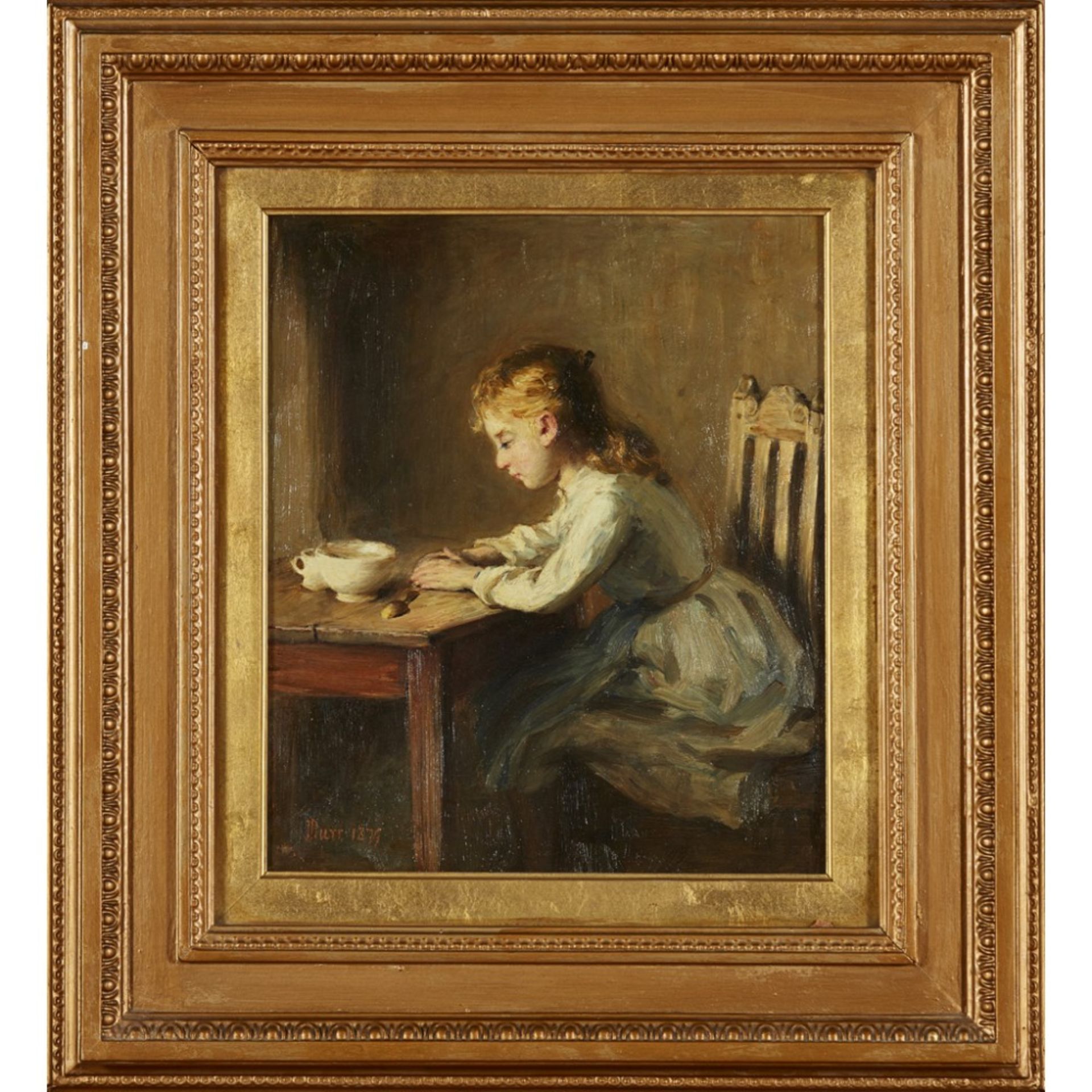 JOHN BURR (SCOTTISH 1834-1893)GIRL AT THE BREAKFAST TABLE Signed and dated 1879, oil on canvas34cm x - Image 2 of 2