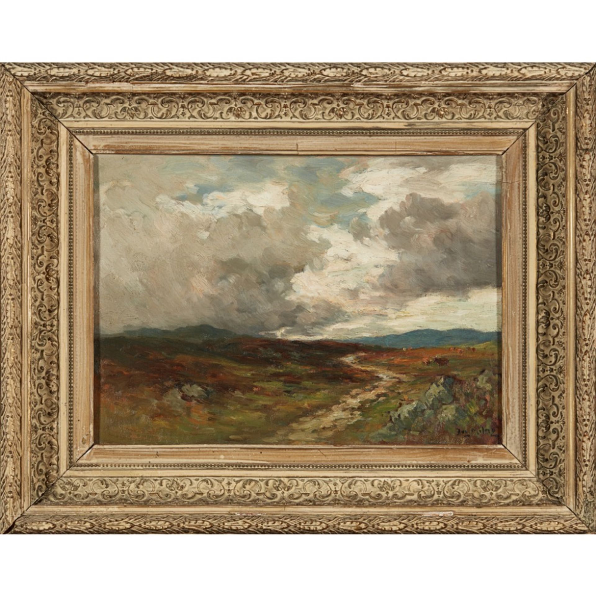 JOSEPH MILNE (SCOTTISH 1857-1911)STORM CLOUDS OVER THE HILLS Signed, oil on board31.5cm x 44.5cm ( - Image 2 of 2