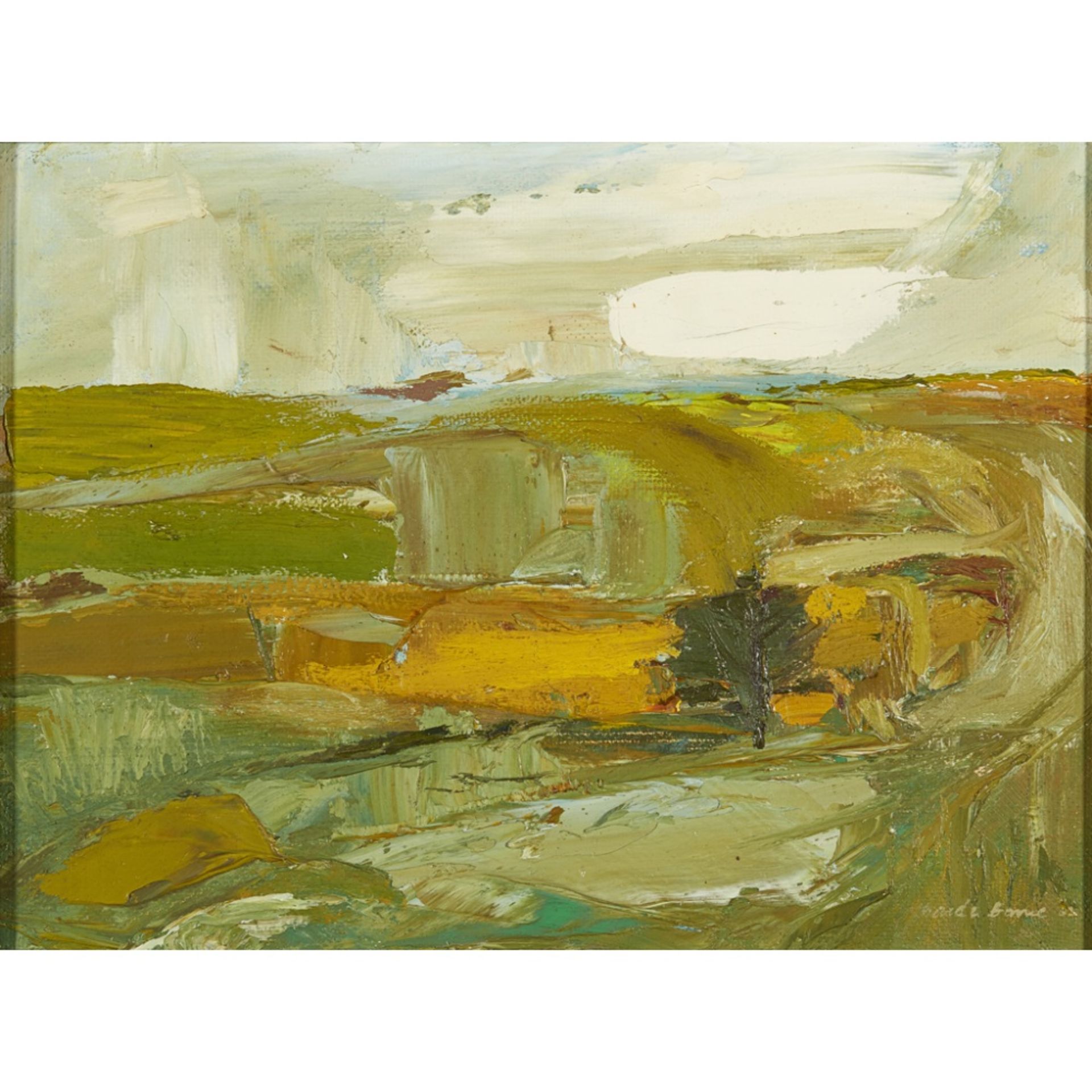 [§] MARDI BARRIE (SCOTTISH 1931-2004)LANDSCAPE Signed, oil on canvasboard28cm x 38cm (11in x 15in)