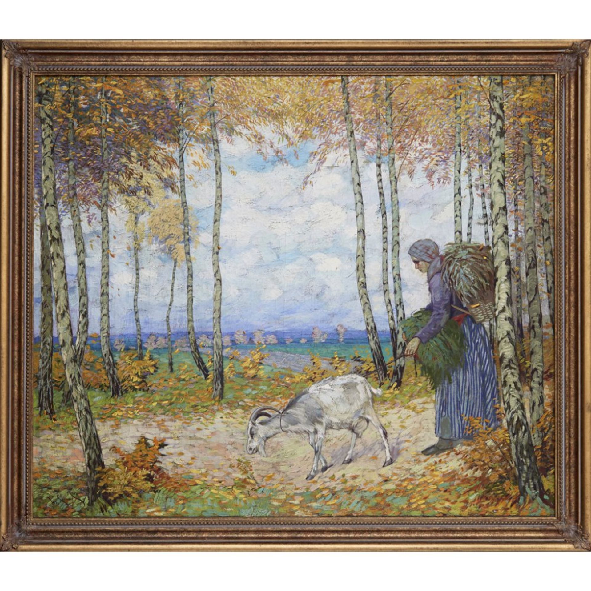 JOSEF STYRN (20TH CENTURY EUROPEAN)TETHERING THE GOAT Signed, oil on canvas58.5cm x 68.5cm (23in x - Image 2 of 2