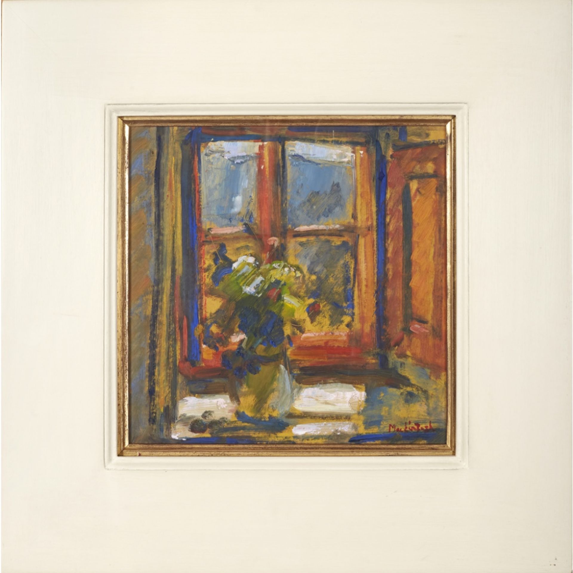 [§] ANNE MACKINTOSH (CONTEMPORARY SCOTTISH)FLOWERS AT THE WINDOW - 1991 Signed, inscribed and - Image 2 of 2