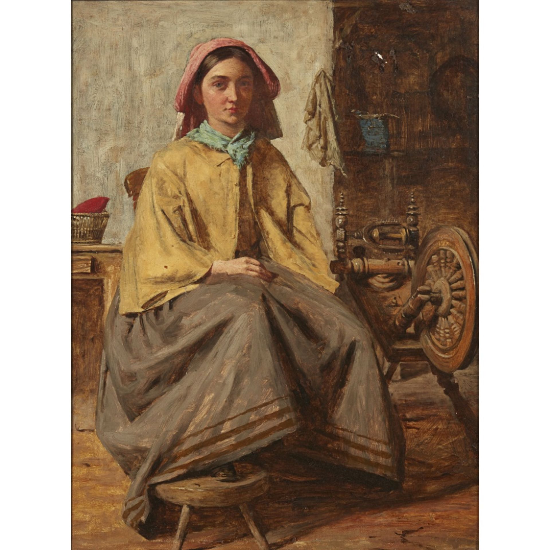 FOLLOWER OF THOMAS FAEDAT THE SPINNING WHEEL Oil on canvas45.5cm x 35cm (18in x 13.75in)