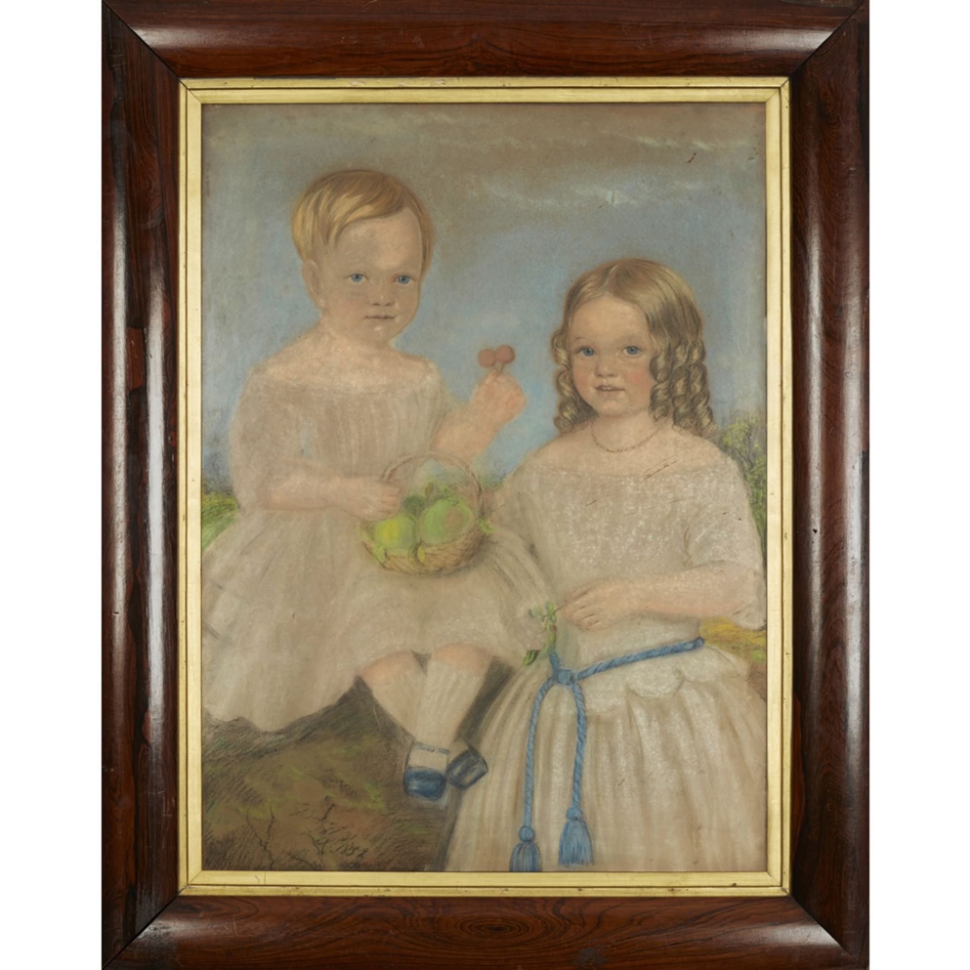 EARLY 19TH CENTURY ENGLISH SCHOOLA GROUP PORTRAIT OF BROTHER AND SISTER Pastel74cm x 54cm (29in x - Image 2 of 2