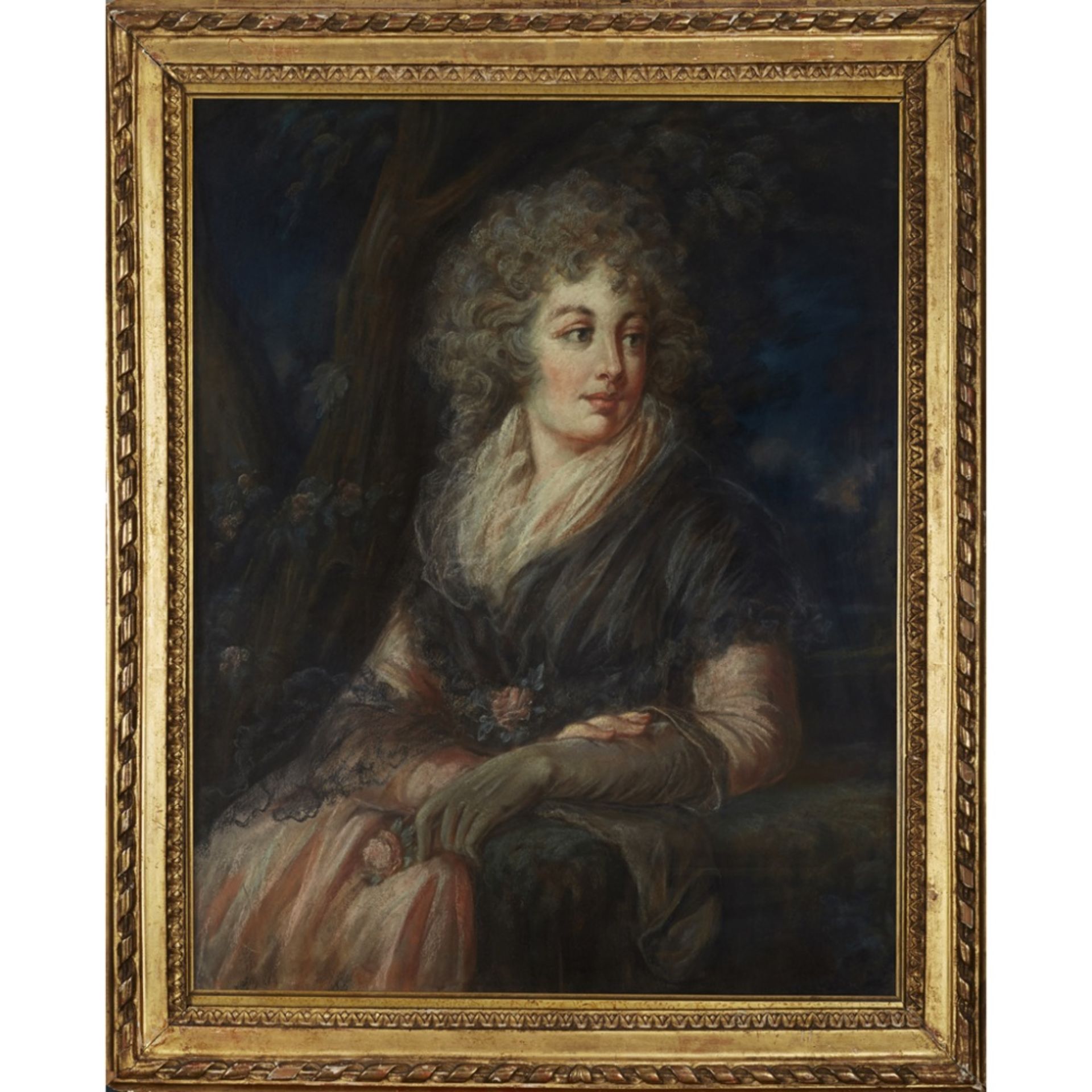 19TH CENTURY ENGLISH SCHOOLTHREE QUARTER LENGTH PORTRAIT OF A LADY IN EIGHTEENTH CENTURY DRESS - Image 2 of 2