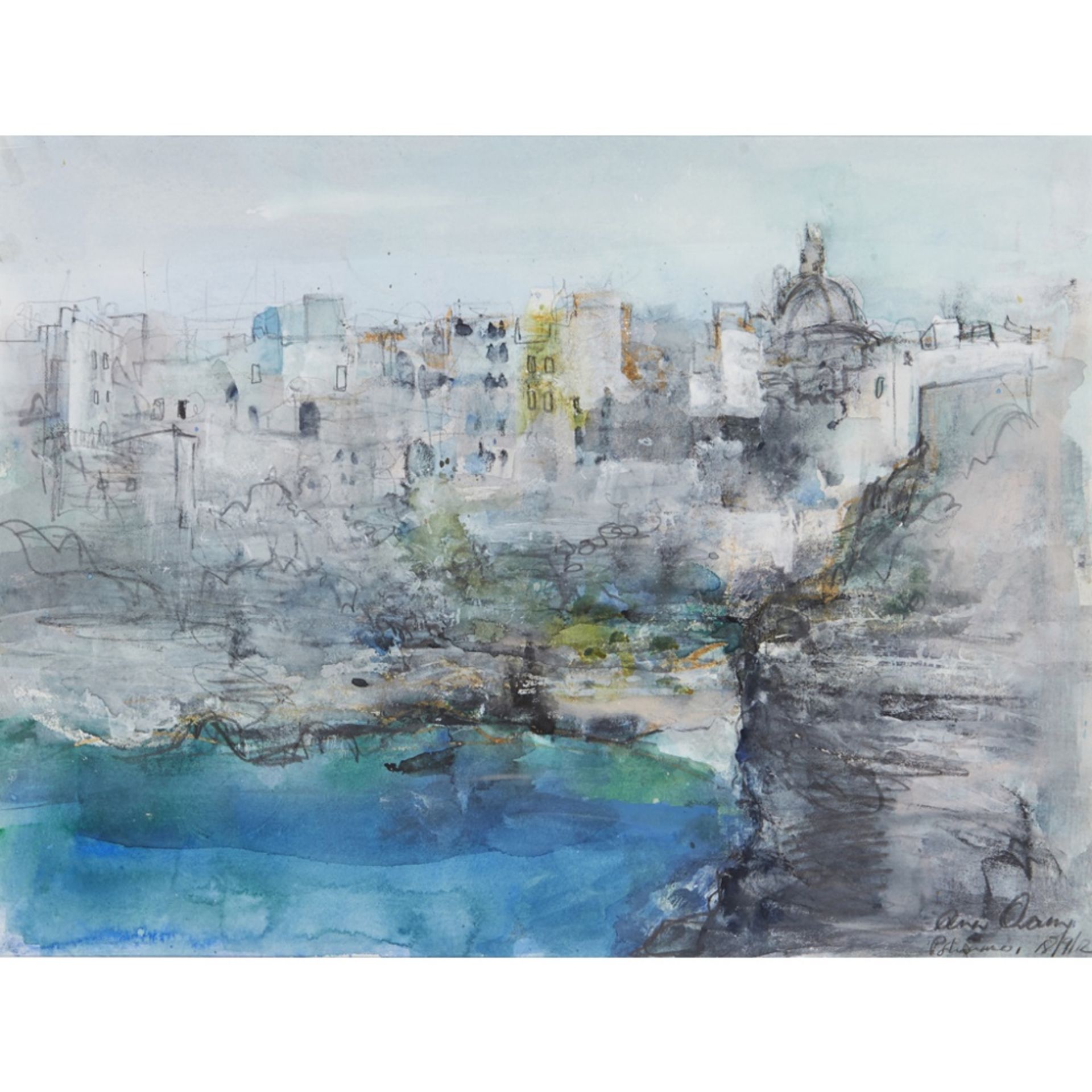 [§] ANN ORAM R.S.W. (SCOTTISH B.1956)POSITANO Signed, inscribed and dated, mixed media30cm x 40cm (