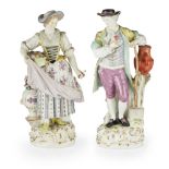 PAIR OF MEISSEN FIGURES OF A GARDENER AND COMPANION19TH CENTURY after Michel Victor Acier, in