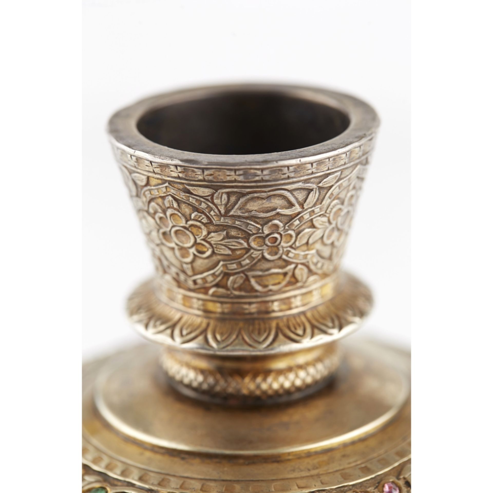 INDIAN MUGHAL HOOKAH BASEgilded white metal, with a short everted neck above an ovoid body, - Image 3 of 4