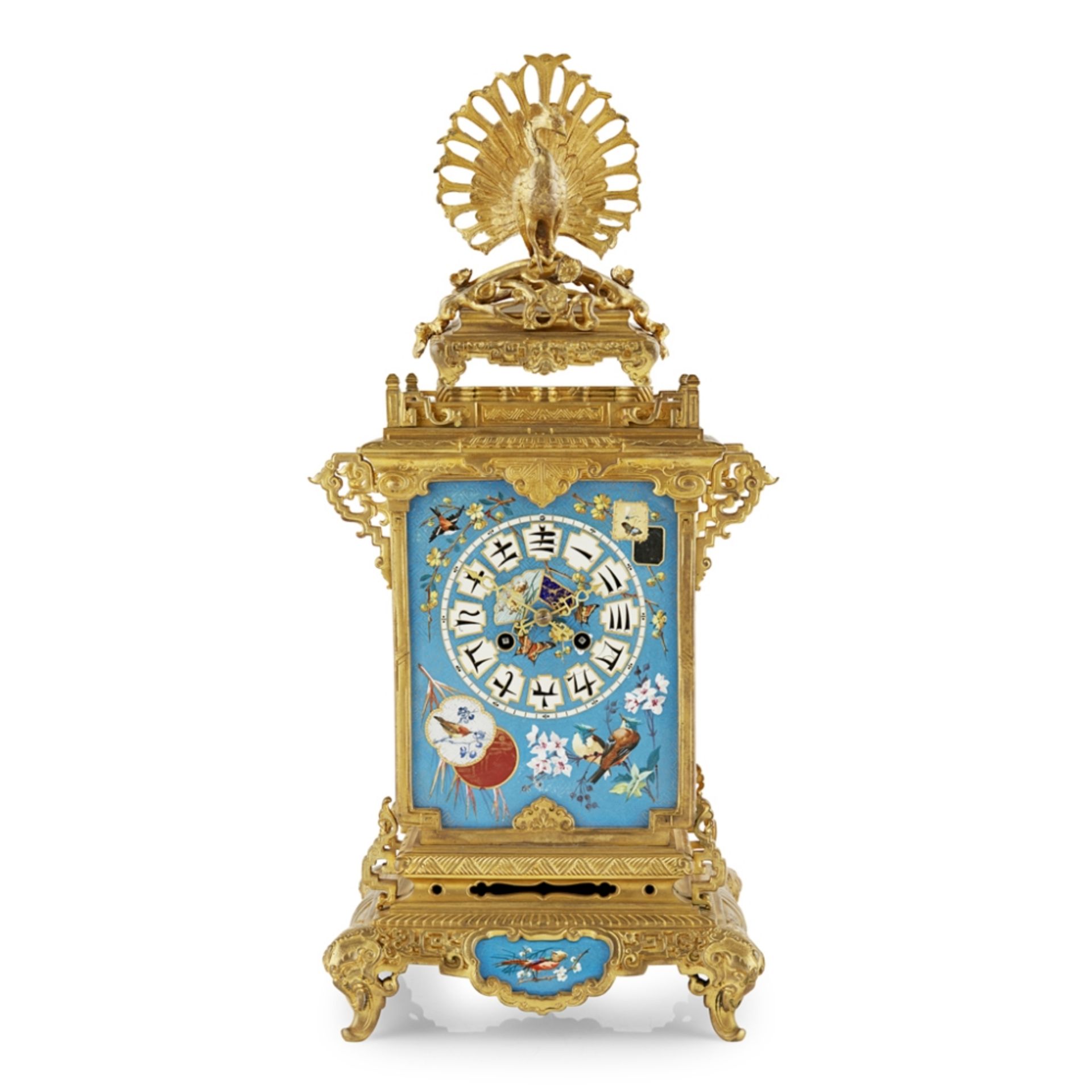 FRENCH 'JAPONISME' PORCELAIN AND GILT BRONZE THREE PIECE CLOCK GARNITURE, ATTRIBUTED TO L’ESCALIER - Image 3 of 6