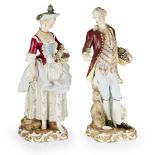 PAIR OF LARGE MEISSEN PORCELAIN FIGURES19TH CENTURY modelled as a gentleman and lady in 18th century