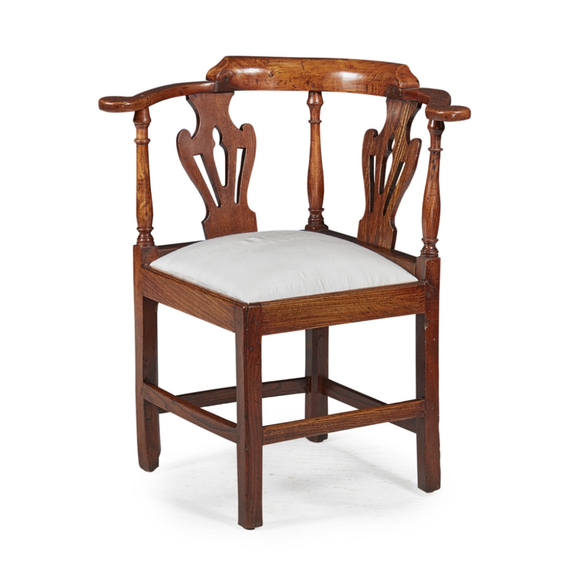 EARLY GEORGE III OAK CORNER ARMCHAIRMID-18TH CENTURY the curved toprails and arms above pierced