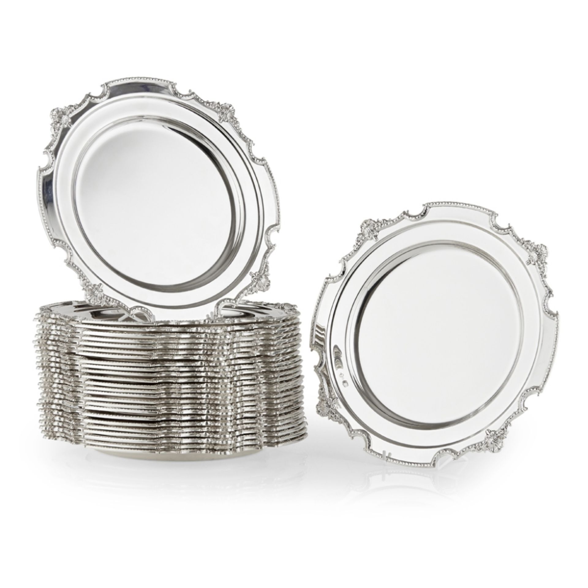 SET OF TWENTY-SIX PLATED UNDER PLATES18TH/ 19TH CENTURY STYLE probably Italian, of moulded