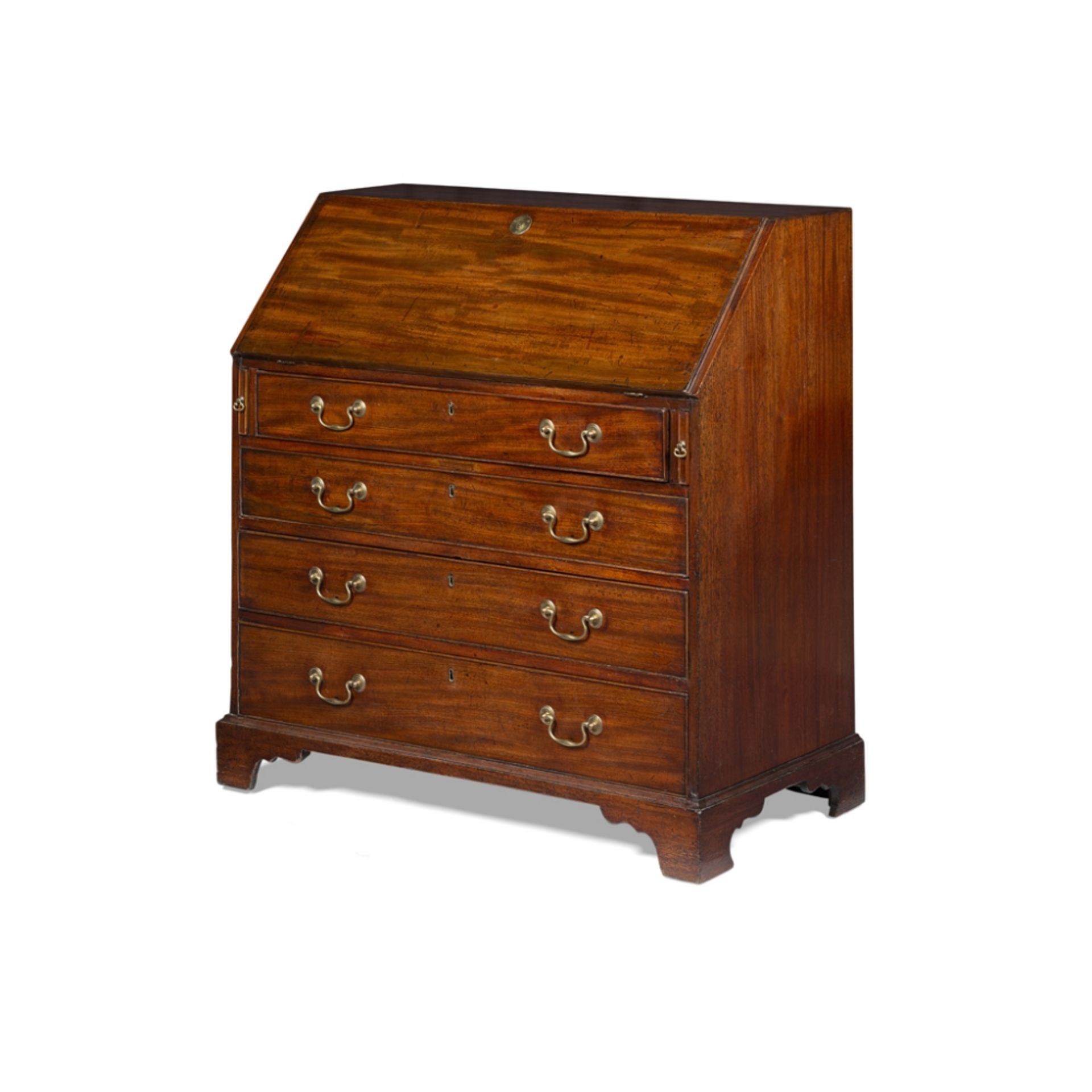 GEORGE III MAHOGANY BUREAU18TH CENTURY the slant front opening to an arrangement of pigeon holes and - Image 2 of 2