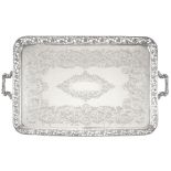 LARGE SILVER TWIN-HANDLED TRAYPOSSIBLY PORTUGUESE, CIRCA 1880 of rectangular form with pierced
