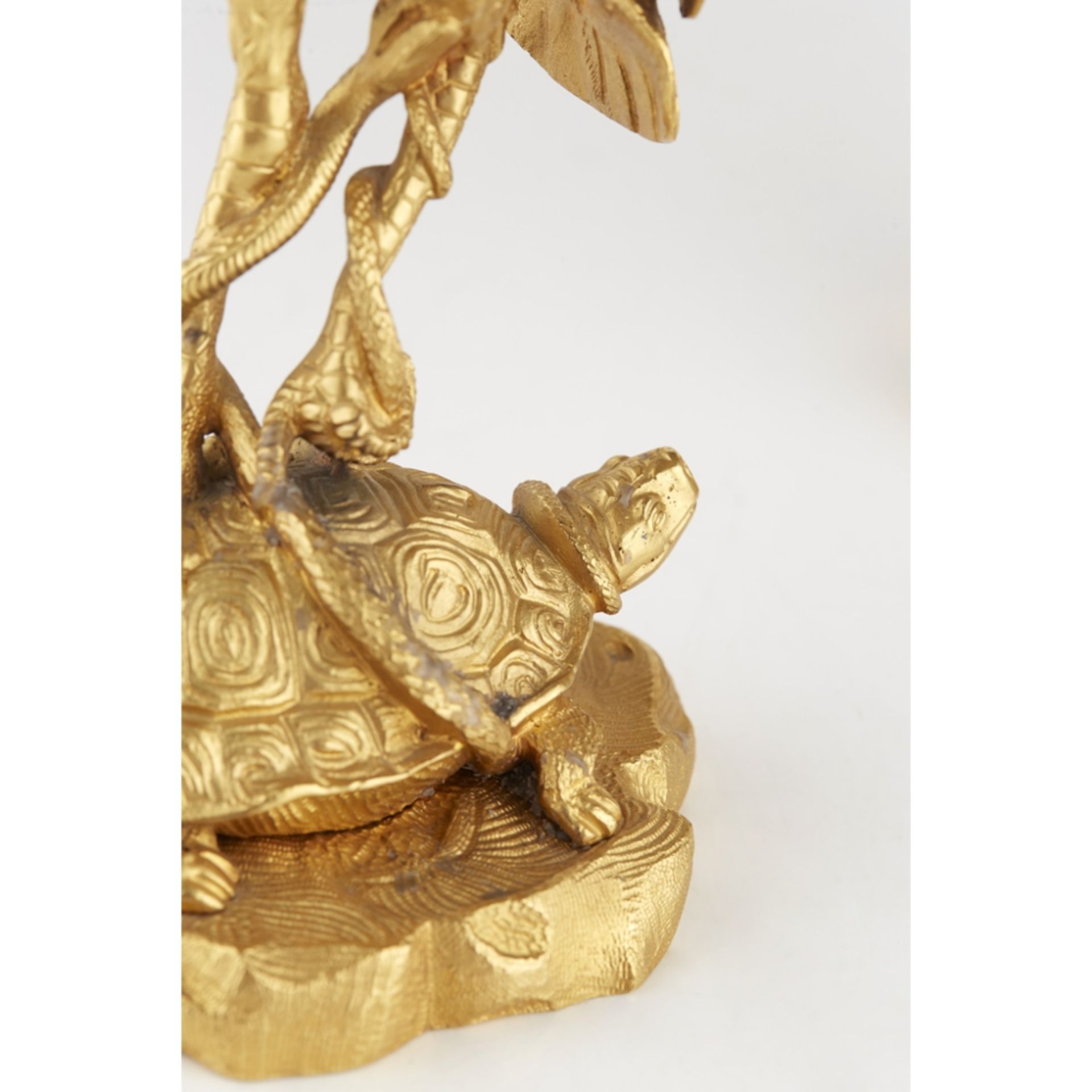 PAIR OF GEORGE IV GILT BRONZE HERON CANDLESTICKSCIRCA 1830 with everted foliate and rocaille - Image 3 of 6