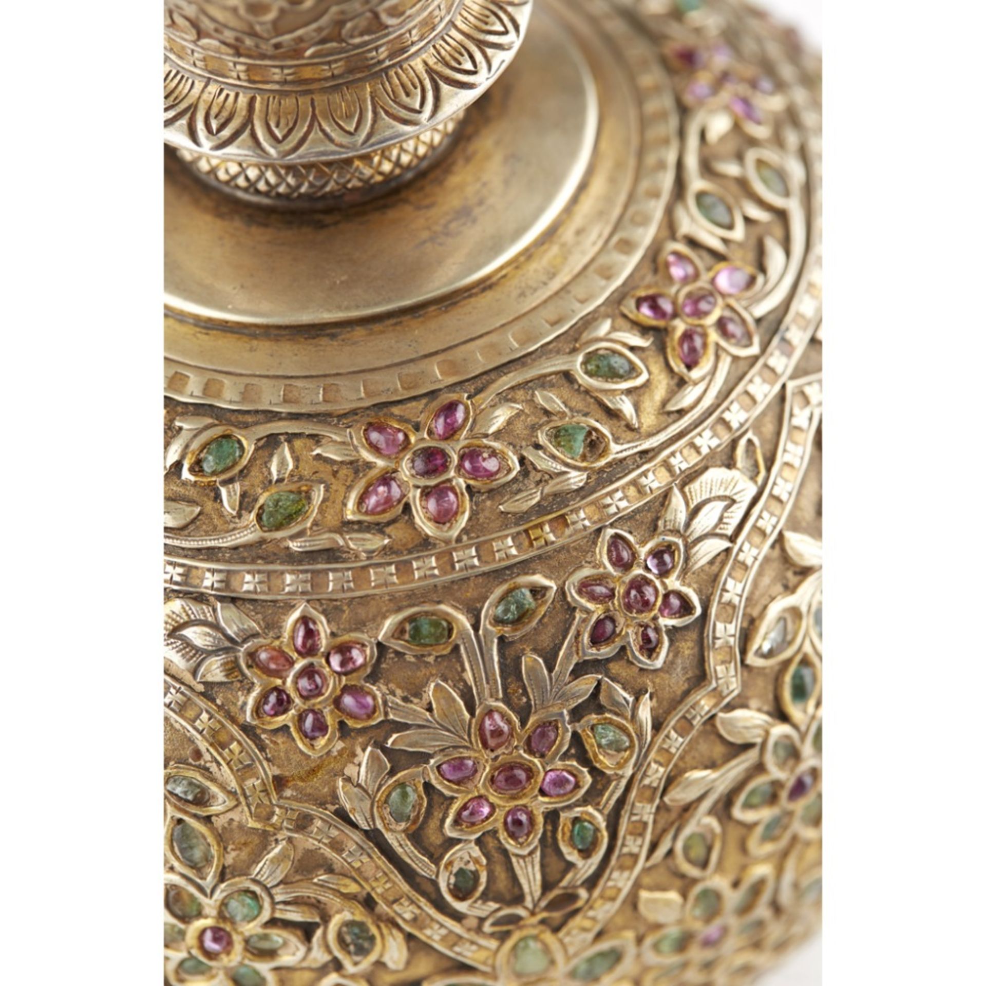 INDIAN MUGHAL HOOKAH BASEgilded white metal, with a short everted neck above an ovoid body, - Image 4 of 4