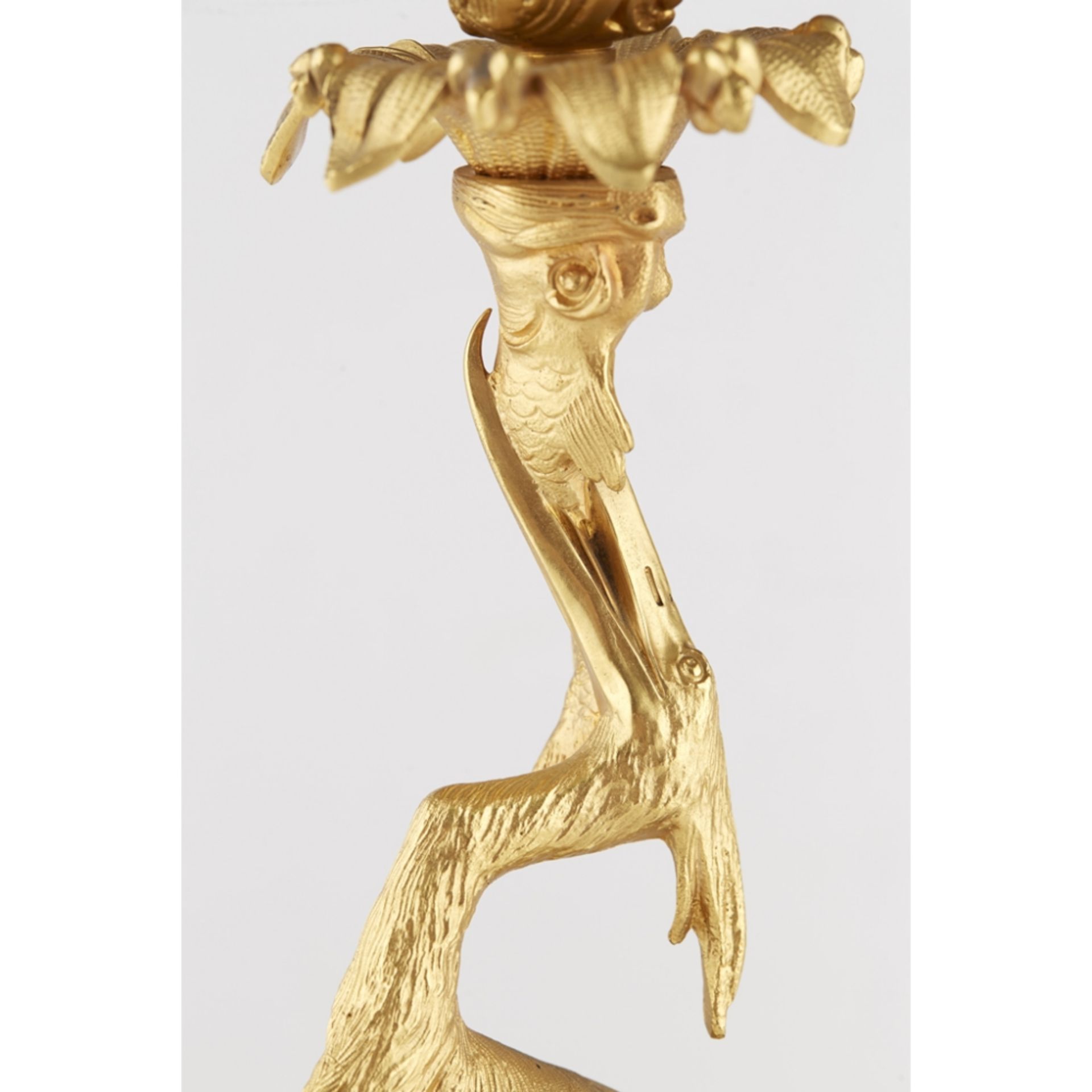 PAIR OF GEORGE IV GILT BRONZE HERON CANDLESTICKSCIRCA 1830 with everted foliate and rocaille - Image 2 of 6