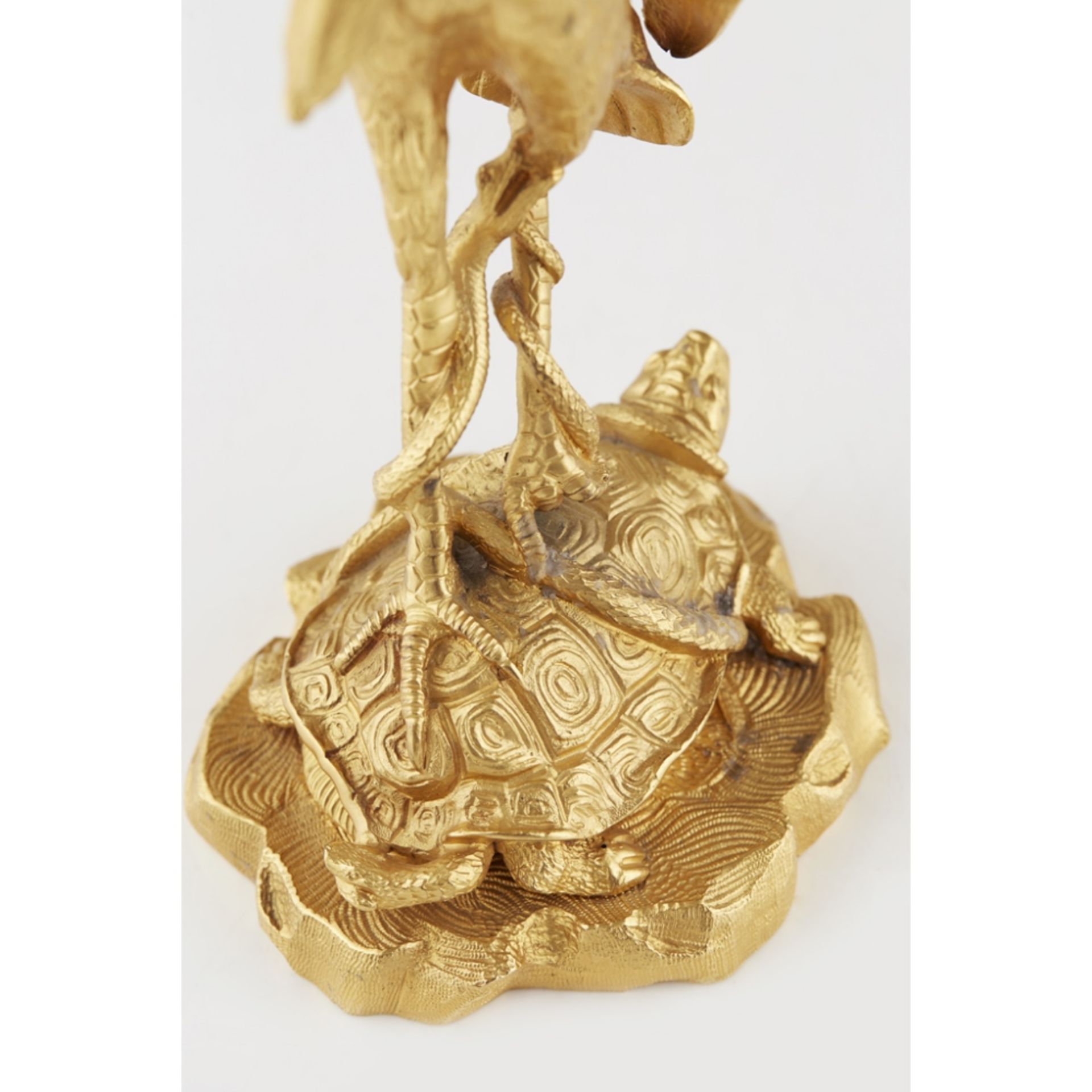 PAIR OF GEORGE IV GILT BRONZE HERON CANDLESTICKSCIRCA 1830 with everted foliate and rocaille - Image 6 of 6