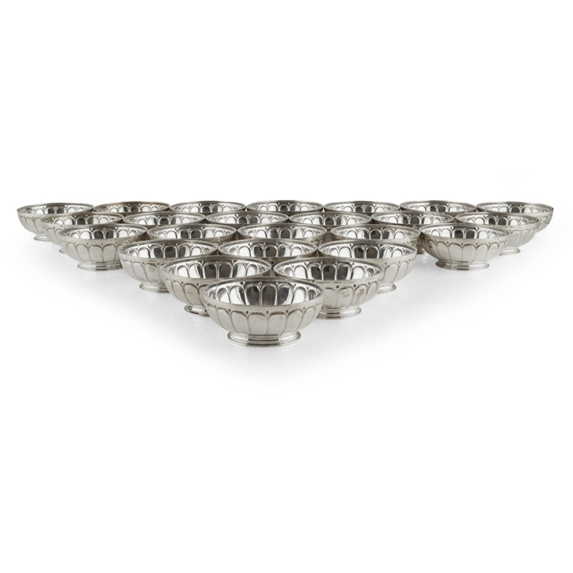 SET OF TWENTY-FOUR FRENCH SILVER FINGER BOWLS19TH CENTURY marked Puiforcat-Paris, of circular