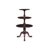 GEORGE III MAHOGANY DUMBWAITER18TH CENTURY with three dished tiers raised and divided on spiral