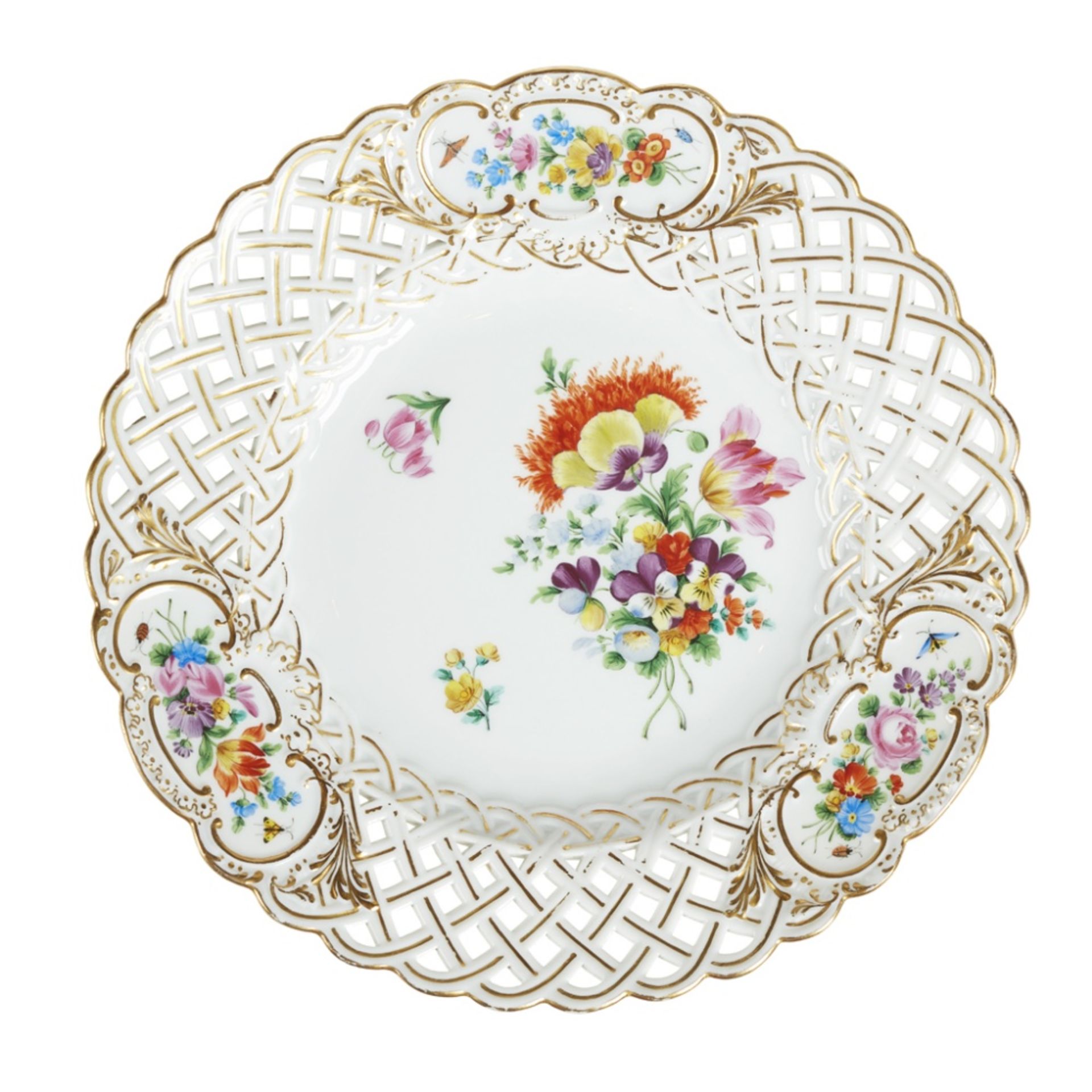 ASSEMBLED MEISSEN PORCELAIN PART DESSERT SERVICELATE 19TH/ EARLY 20TH CENTURY painted with flower - Image 2 of 2