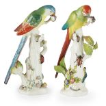 TWO MEISSEN PORCELAIN FIGURES OF PARROTS19TH AND 20TH CENTURY both model 20X, in different