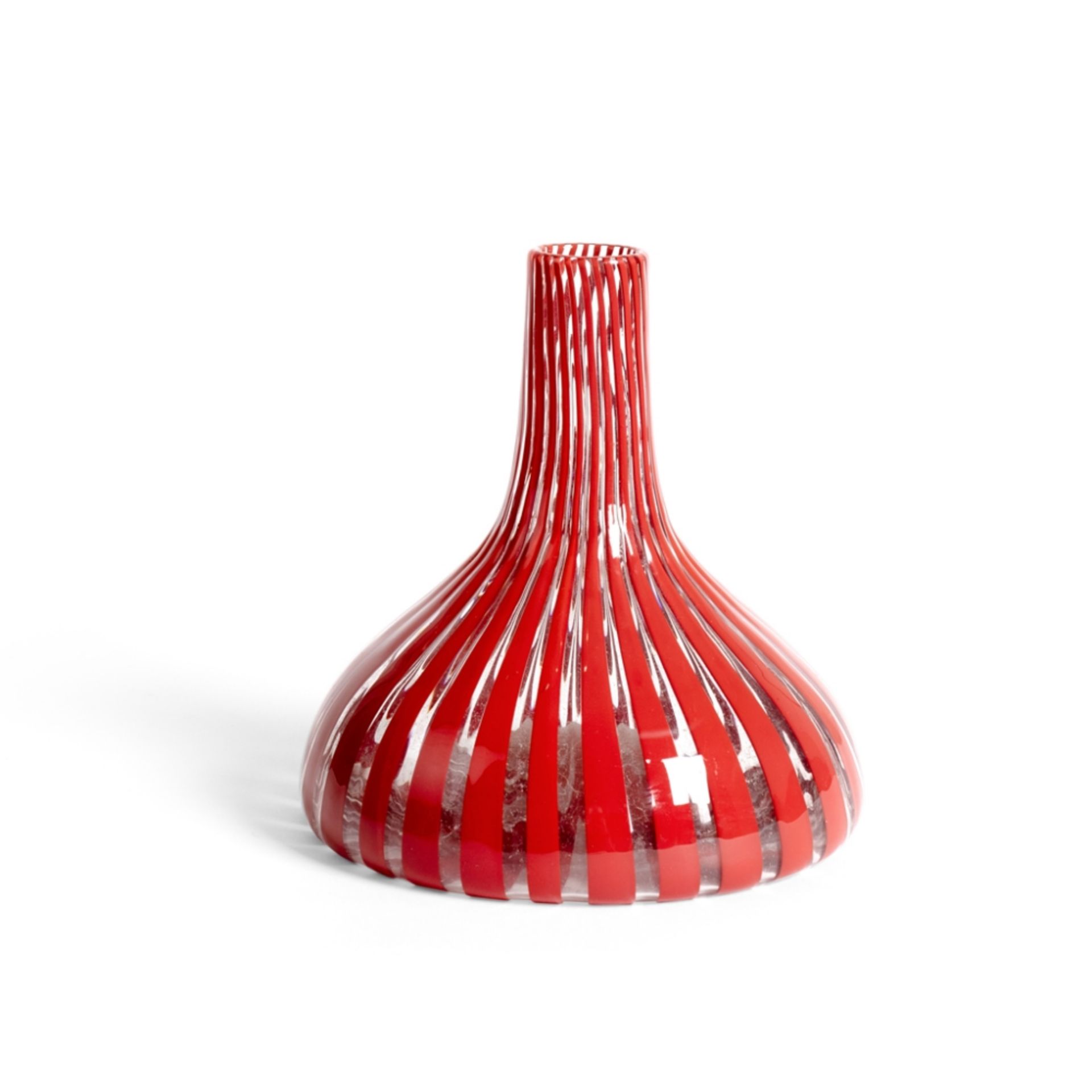 VENINI STUDIOVASE signed 'Venini, Murano, Italia', red and clear striped glass15cm high (5.9in