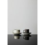 [§] LUCIE RIE D.B.E. (BRITISH, 1902-1995)TWO TEA CUPS AND SAUCERS each impressed artist's seal,