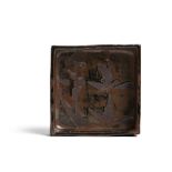 SHOJI HAMADA (JAPANESE, 1894-1978)SQUARE DISH, CIRCA 1957 red rust and black glaze with wax resist