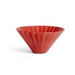 VENINI STUDIOBOWL signed 'Venini, Italia', labelled, coral coloured glass14cm high, 28cm diameter (