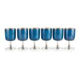 [§] GERALD BENNEY C.B.E. (BRITISH, 1930 –2008)SET OF SIX SILVER AND ENAMEL GOBLETS, LONDON 1974 of