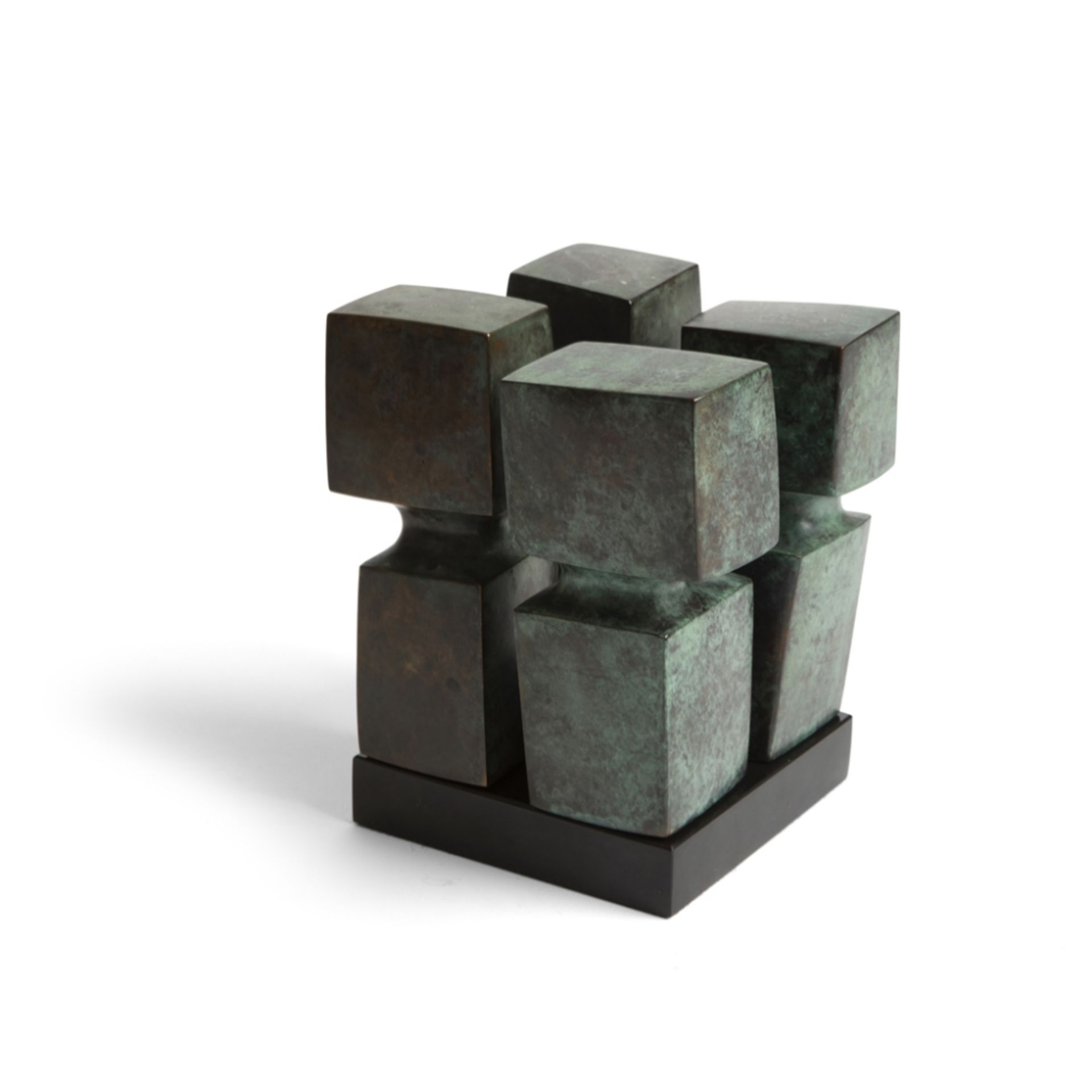 [§] PAUL MOUNT (BRITISH, 1922-2009)FOUR SQUARE, CIRCA 1990 signed (to the base), verdigris bronze on - Image 2 of 3