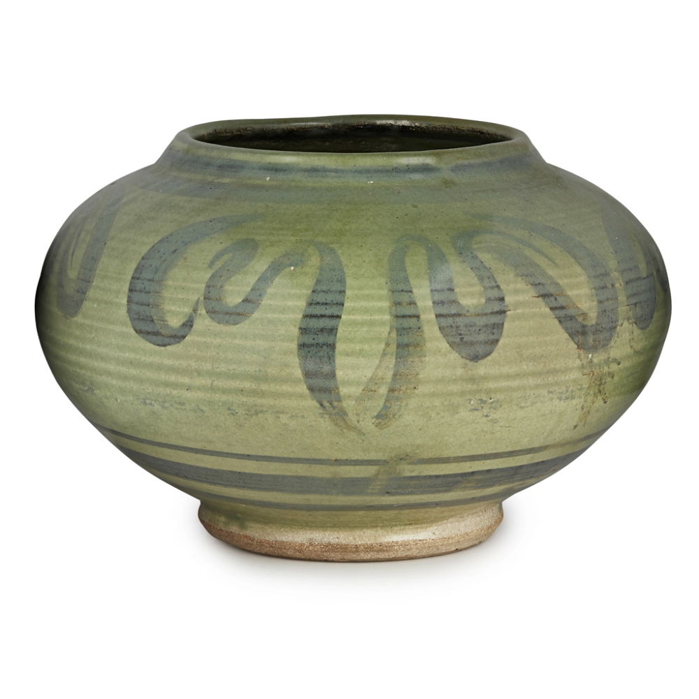 [§] PERCY BROWN (BRITISH, 1911-1996)FOOTED BOWL painted green decoration16.5cm high (6.5in high)