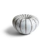 [§] TIM ANDREWS (BRITISH, B.1960)'HUMBUG' VESSEL impressed artist's seal, raku, with blue striped