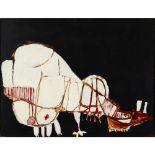 [§] PAT DOUTHWAITE (BRITISH, 1939-2002)ANIMAL WITH SHARP TEETH, CIRCA 1965 oil on board70cm x