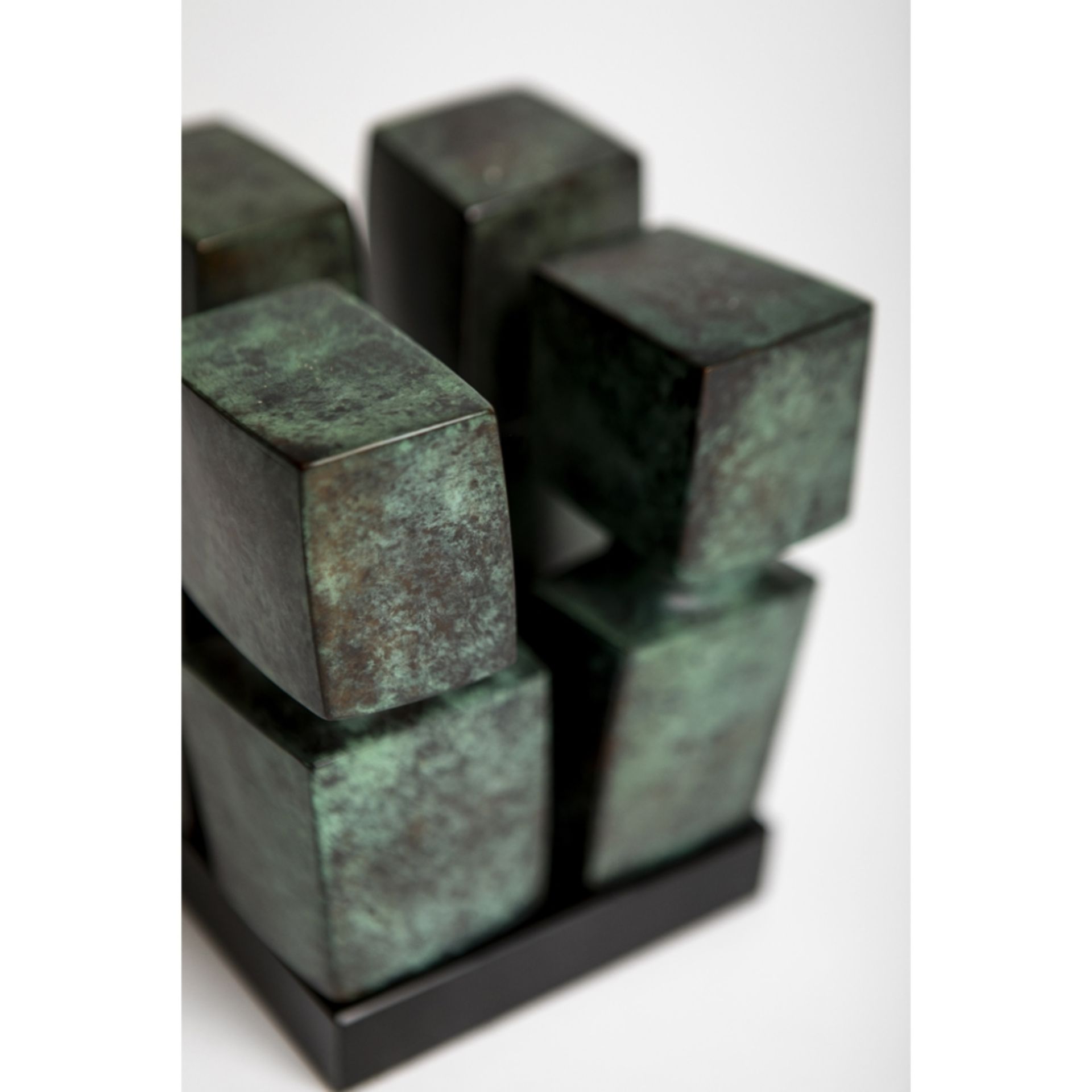 [§] PAUL MOUNT (BRITISH, 1922-2009)FOUR SQUARE, CIRCA 1990 signed (to the base), verdigris bronze on - Image 3 of 3