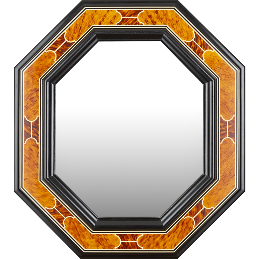 MAISON JANSENMIRROR stamped 'JANSEN', of octagonal form, lacquer, faux tortoiseshell and ivorine91cm