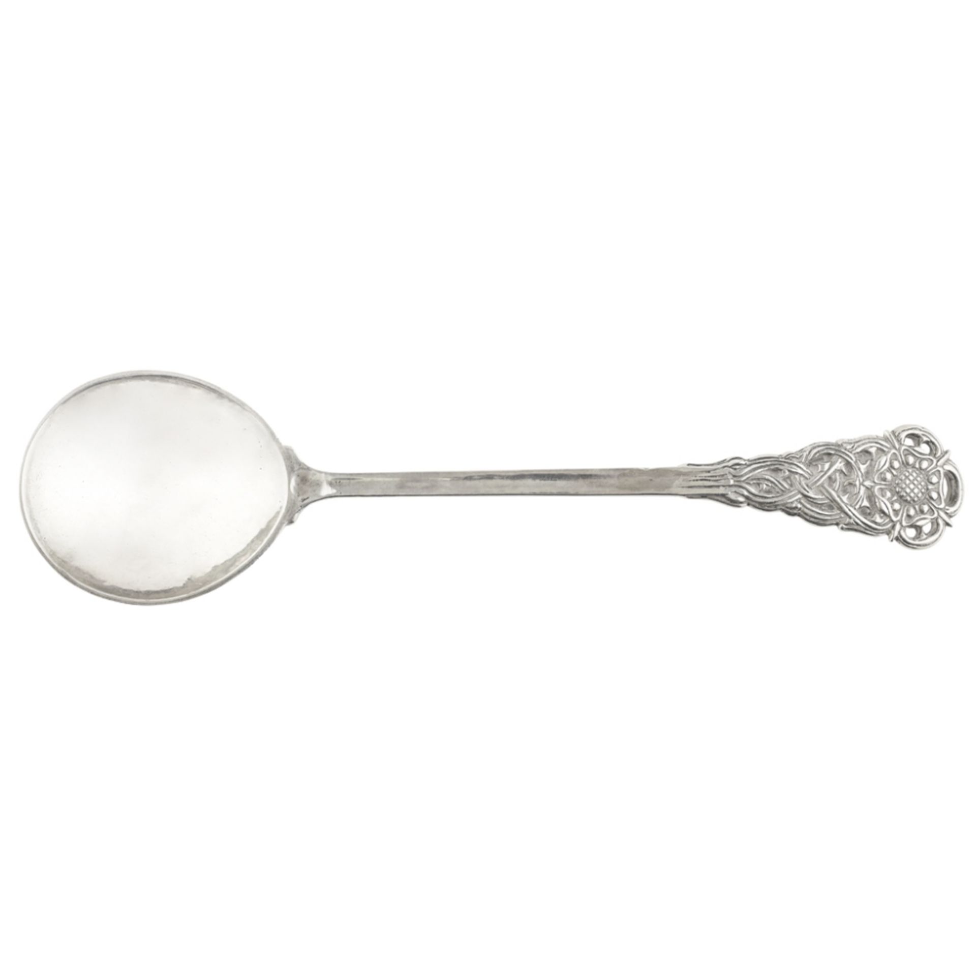 OMAR RAMSDEN (1873–1939) ARTS & CRAFTS SILVER SERVING SPOON, LONDON 1928 with planished bowl and