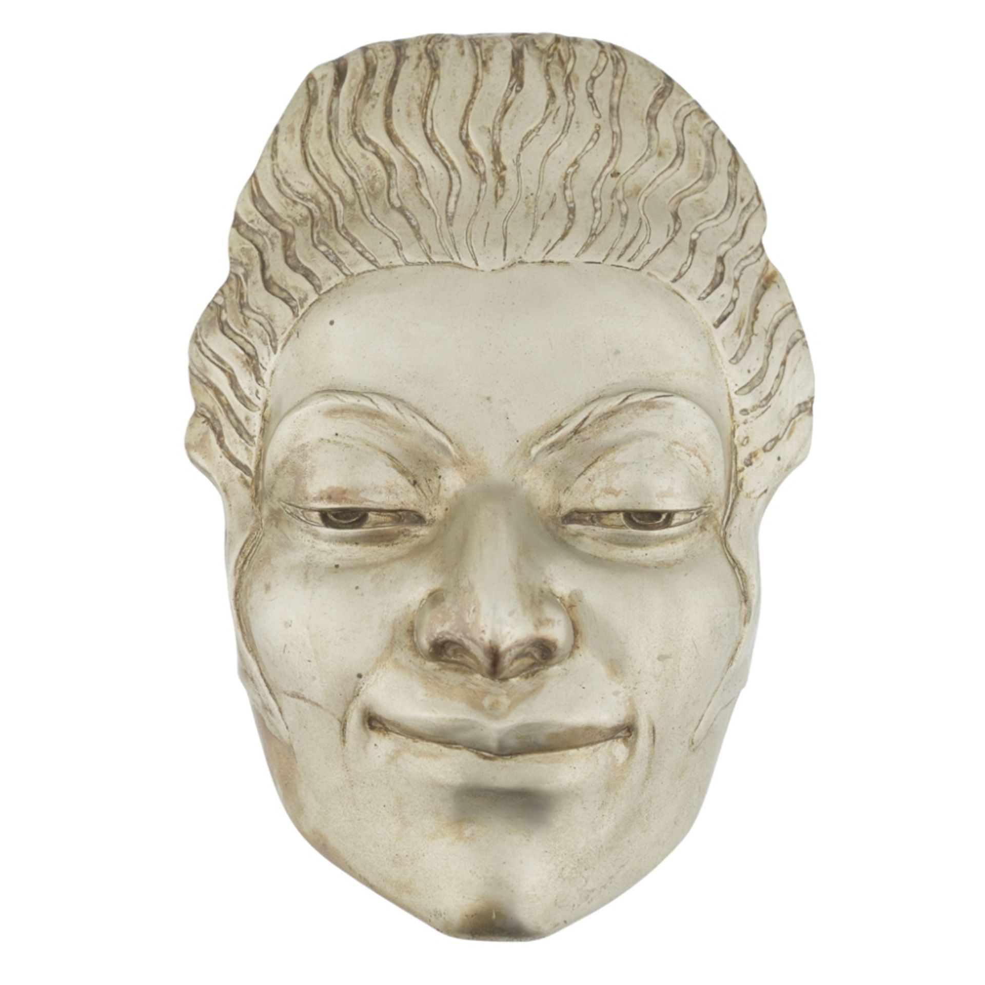 ENGLISH SCHOOL TWO ART DECO SILVERED WALL MASKS, CIRCA 1920 one depicting the head of a man, bears - Image 2 of 3