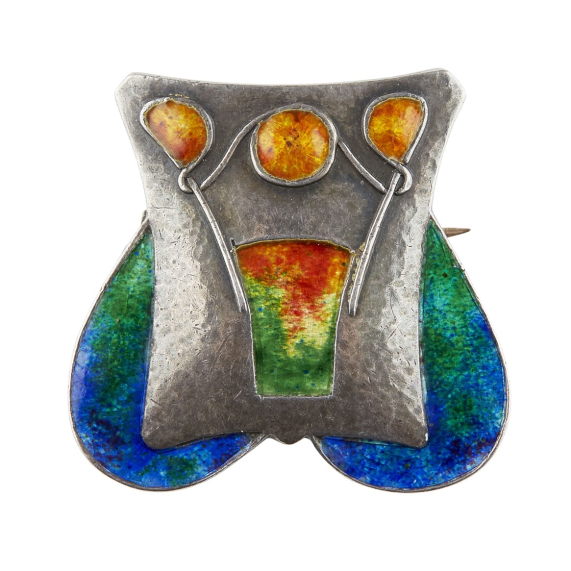 ARCHIBALD KNOX (1864-1933) FOR LIBERTY & CO., LONDON ART NOUVEAU SILVER AND ENAMEL BROOCH, CIRCA