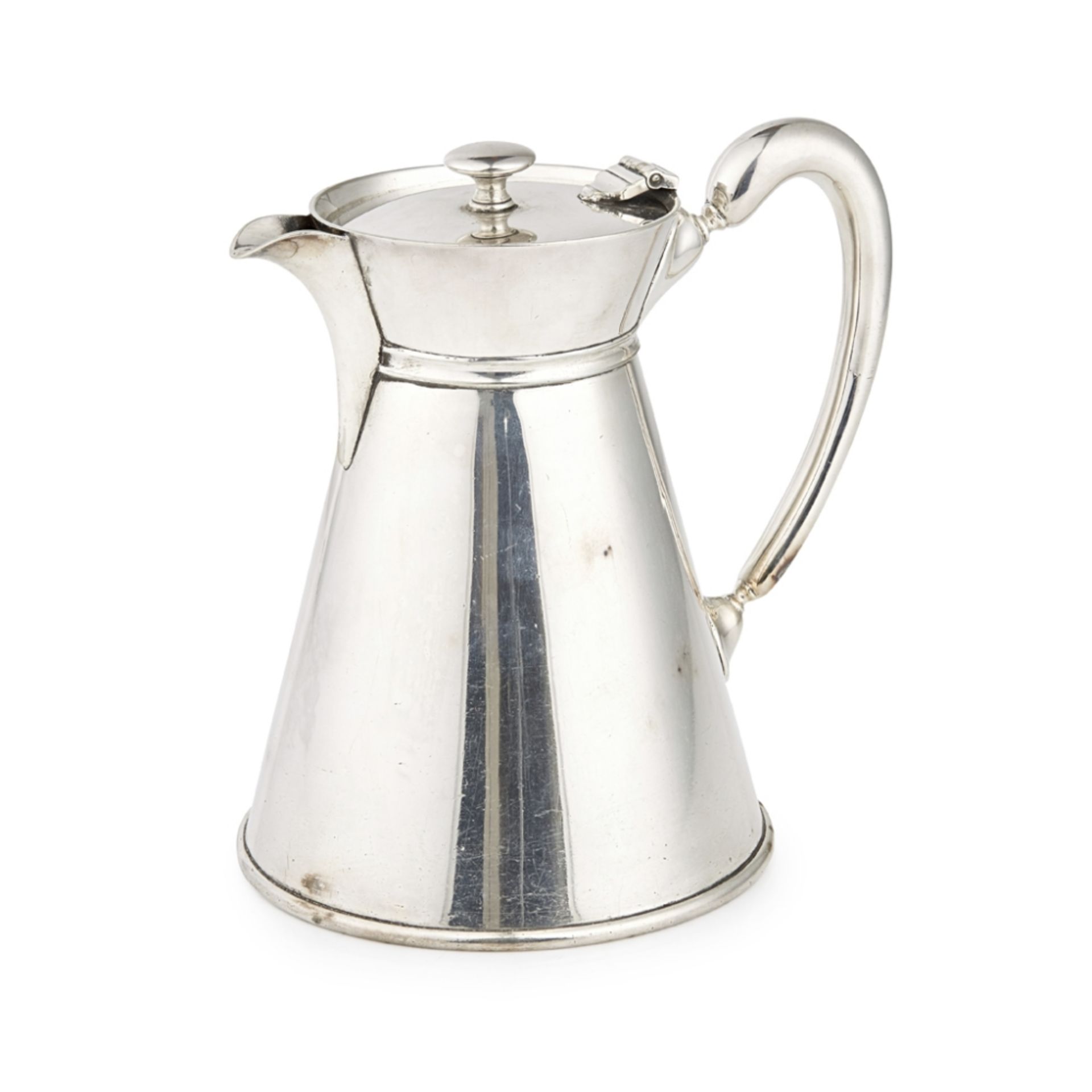 MANNER OF CHRISTOPHER DRESSER FOR ELKINGTON & CO. SILVER-PLATED HOT WATER JUG, CIRCA 1880 of tapered