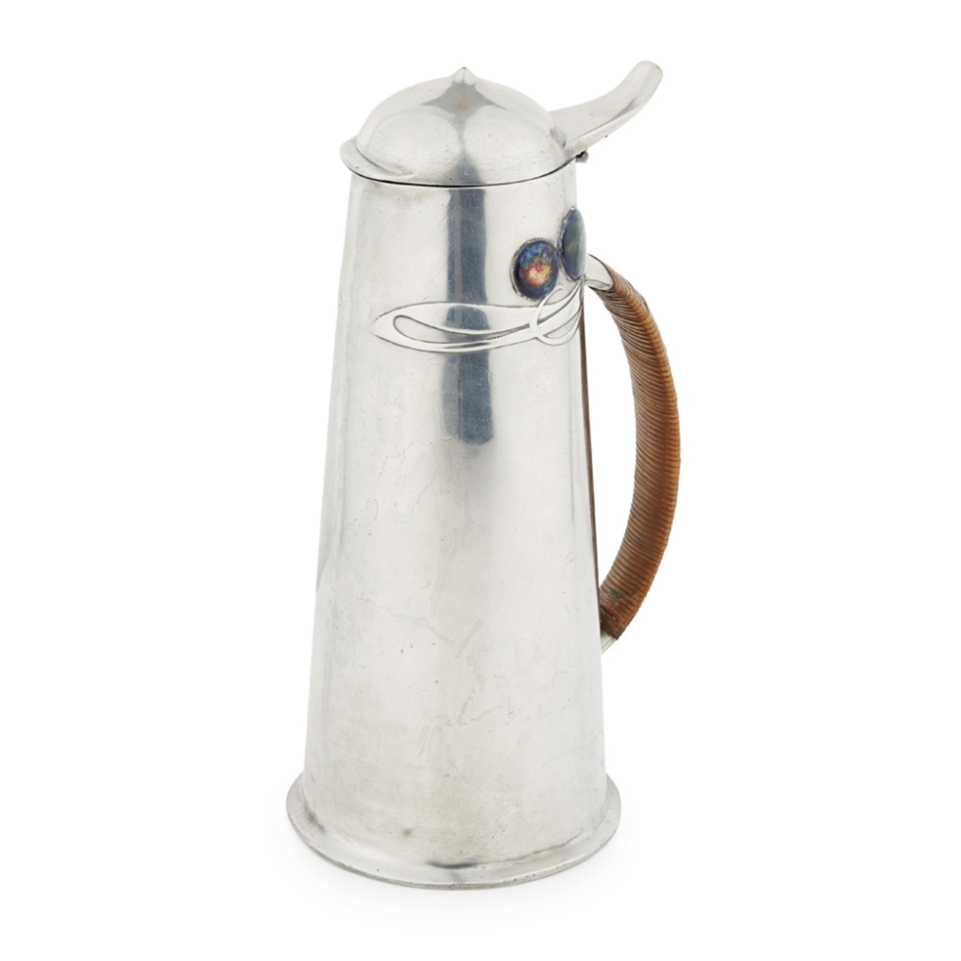 ARCHIBALD KNOX (1864-1933) FOR LIBERTY & CO., LONDON 'TUDRIC' PEWTER FLAGON, CIRCA 1900 of