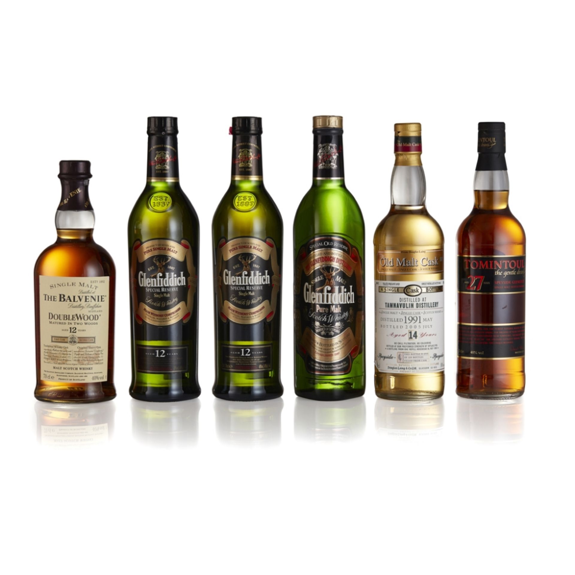 THREE BOTTLES OF GLENFIDDICH comprising TWO 12 YEAR OLD, with cartons, 40%; a PURE MALT, in Clan