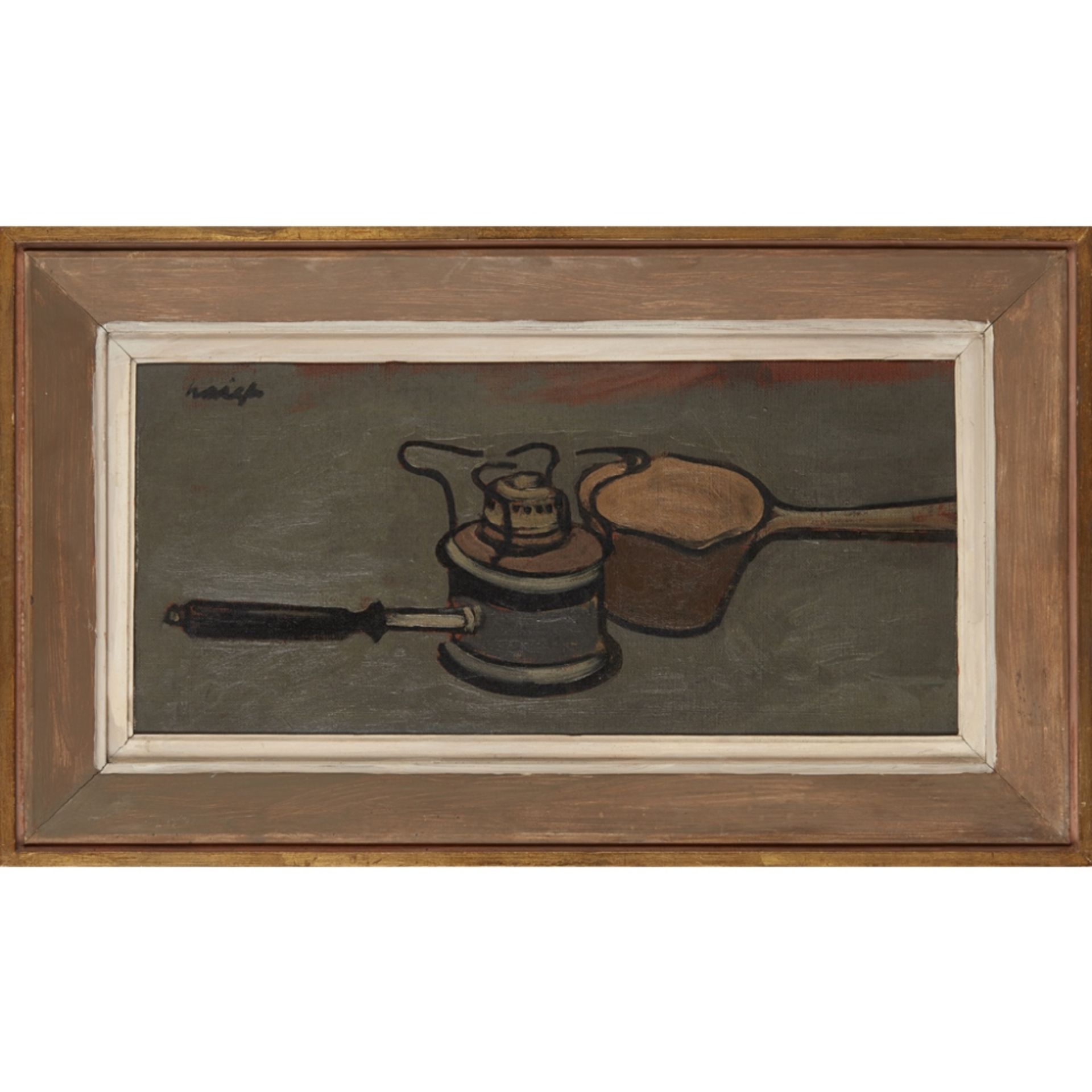 [§] PETER HAIGH (BRITISH 1914-1994)SPIRIT STOVE & SAUCEPAN Signed, inscribed with title and dated - Image 2 of 2