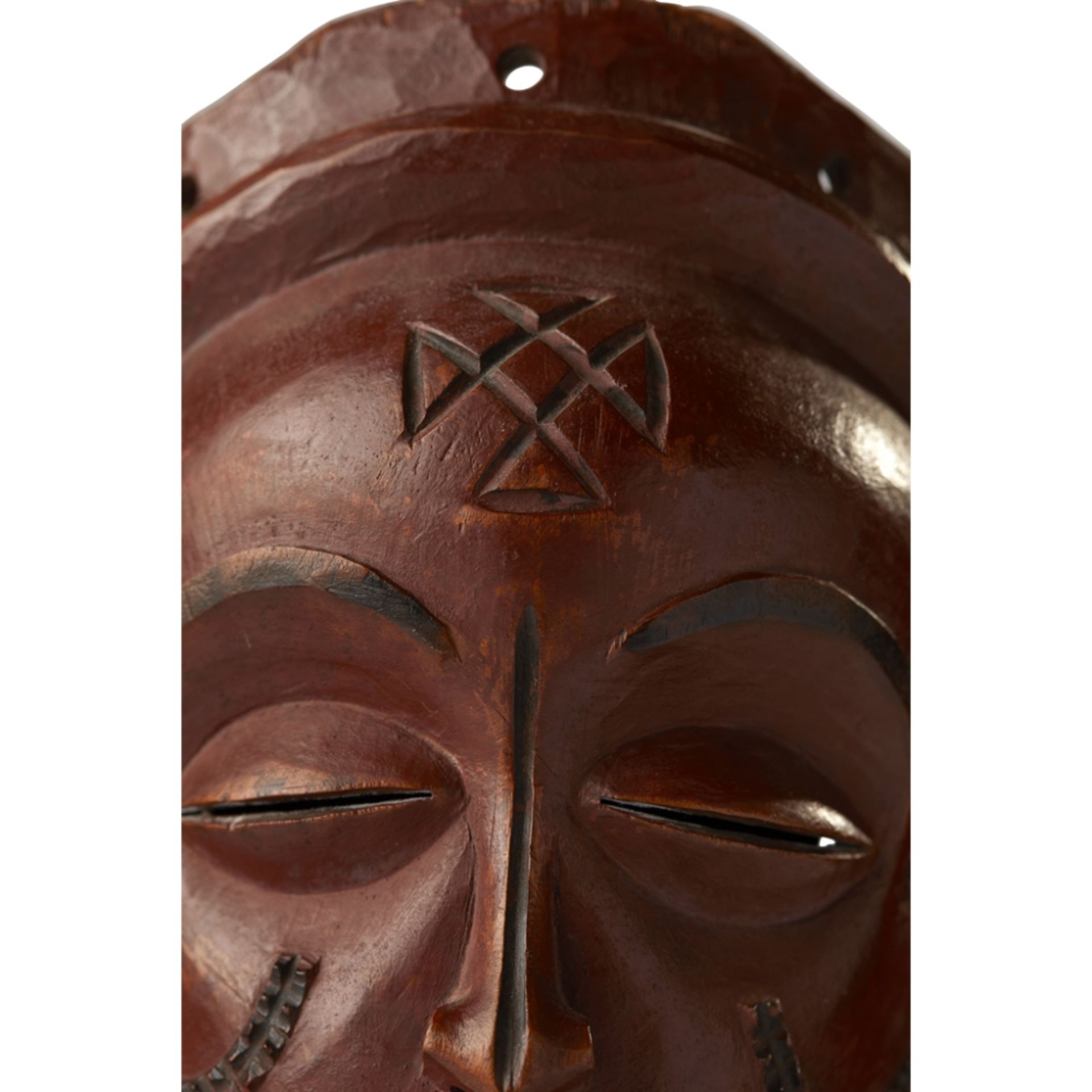 CHOKWE MASK, PWOANGOLA carved wood, the softly curving chin below fractionally parted lips, a medial - Image 3 of 6