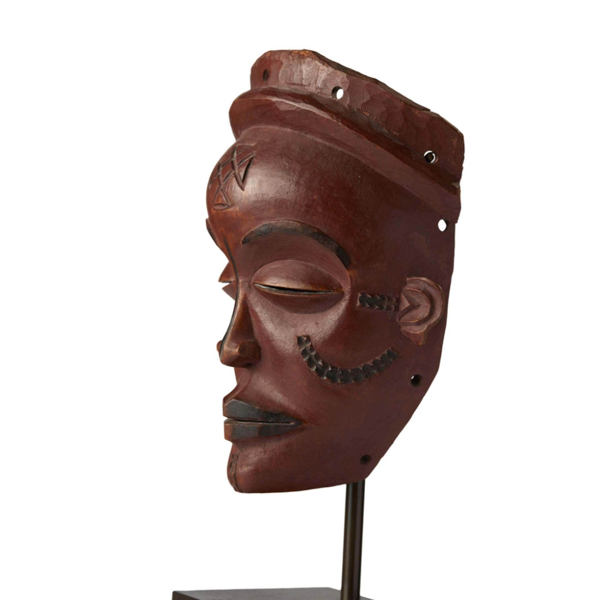 CHOKWE MASK, PWOANGOLA carved wood, the softly curving chin below fractionally parted lips, a medial - Image 4 of 6