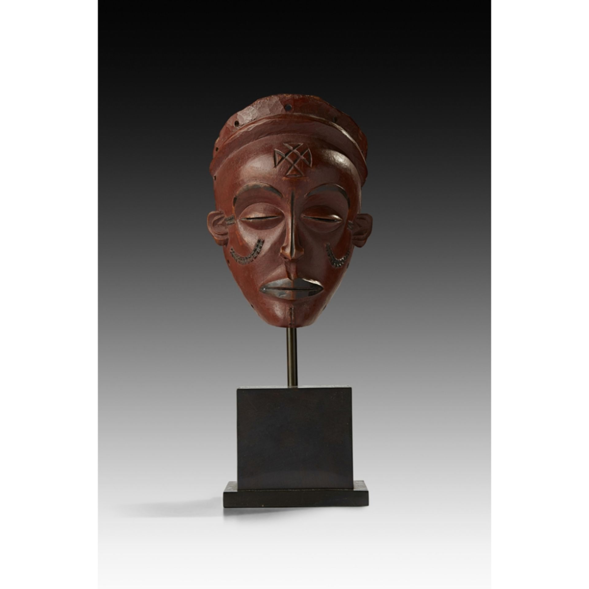 CHOKWE MASK, PWOANGOLA carved wood, the softly curving chin below fractionally parted lips, a medial - Image 6 of 6