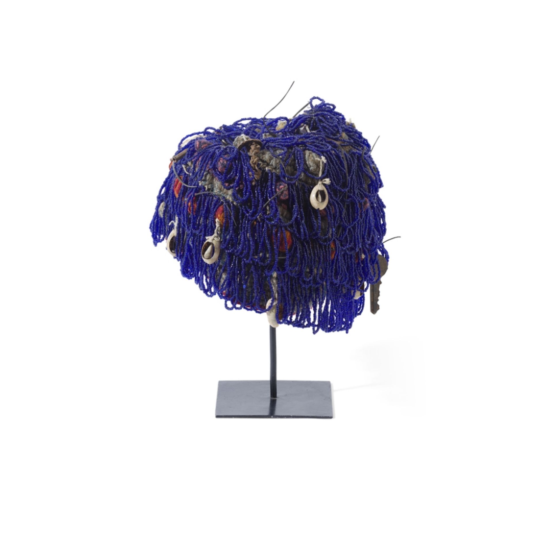 PAIR OF BAMILEKE BEADED HATSCAMEROON, 20TH CENTURY woven fabric decorated with a selection of - Image 2 of 2